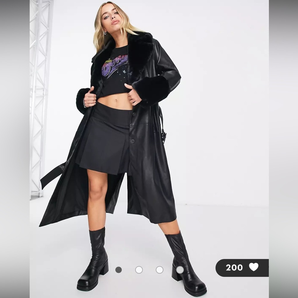 Bershka Fur Trim Tie Front Coat
